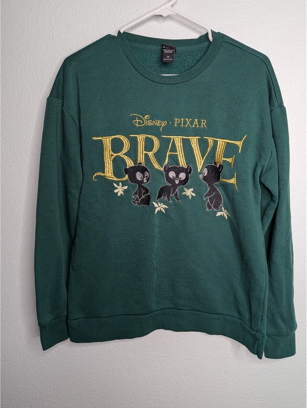 Disney Pixar Our Universe Brave Triplet Bears Embroidered Green Sweatshirt XS
